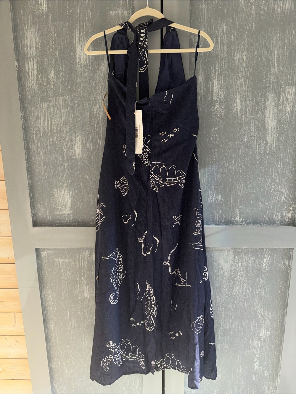 Few Moda Oceana Navy Sea Life Halter Maxi Dress Linen Blend NWT Size 6 - Picture 5 of 12